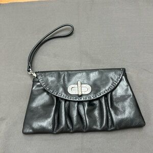 Brighton Black Clutch Wristlet with Floral Interior and Silver Clasp